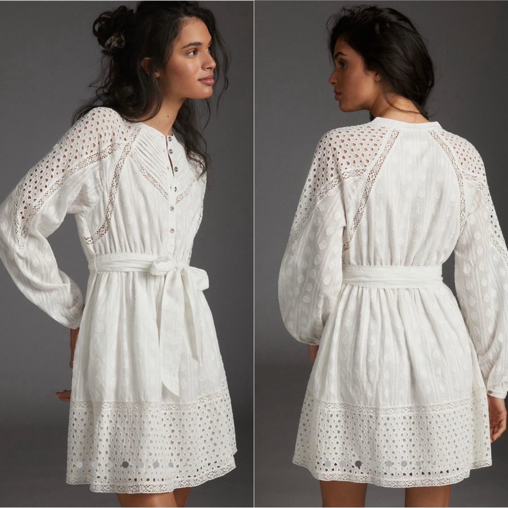Anthropologie White Eyelet Mini Dress